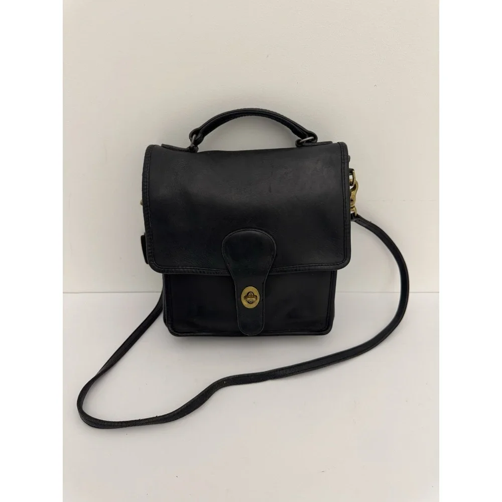 Vintage 1980s Coach Station Bag Black Leather Satchel Made In USA
